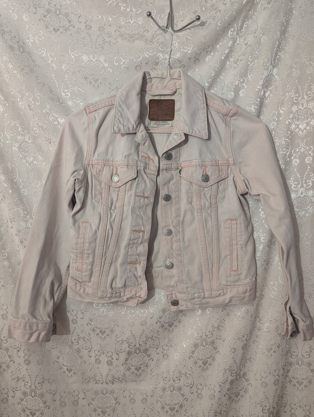 Levis Premium Ex-Boyfriend Trucker Jacket Pink Green Leaf Tab Denim